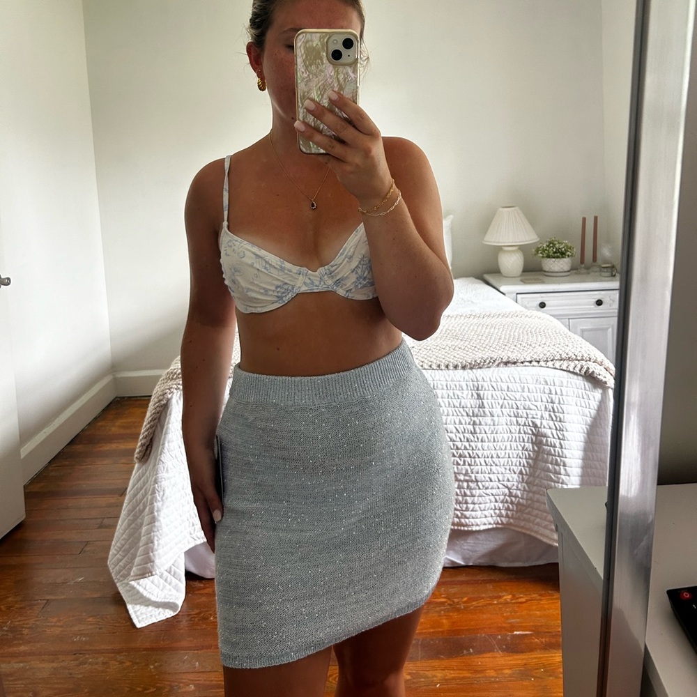 Blue Sweater Sequin Skirt